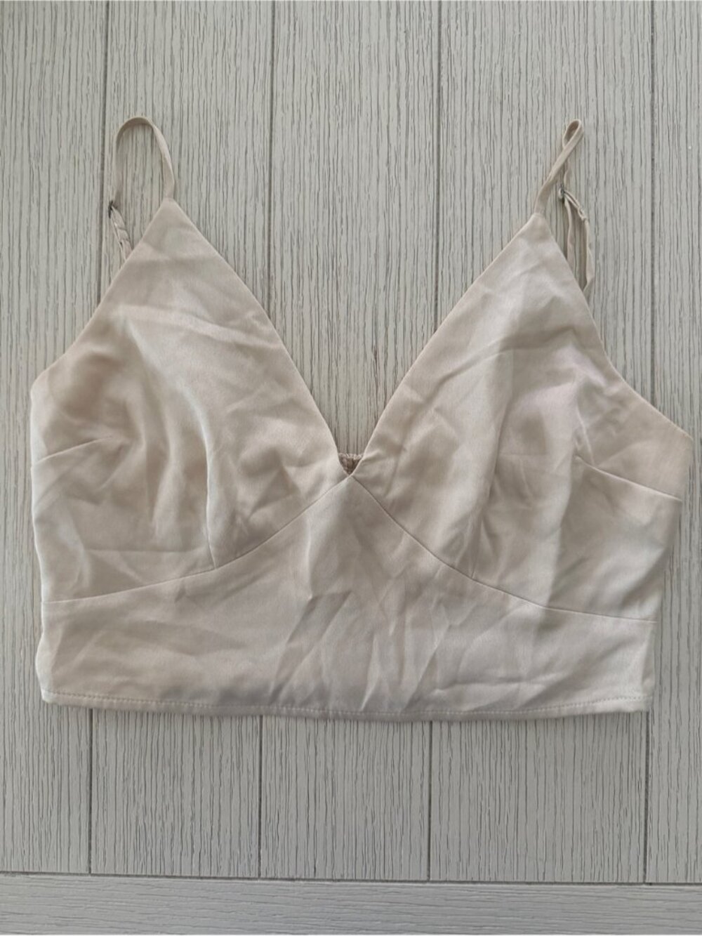 Cream Smocked Satin Crop Top